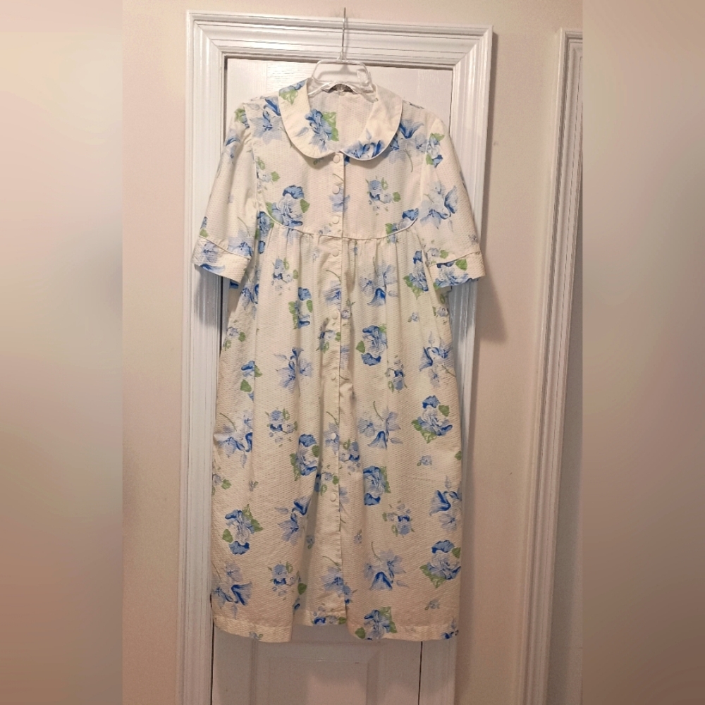 Jasmine Rose  yellow Blue floral House Duster size medium
